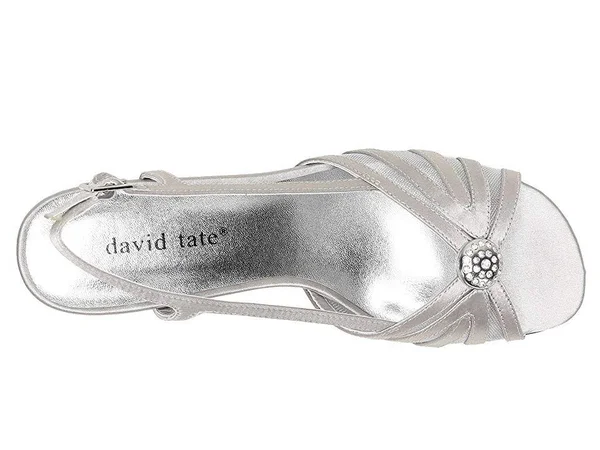 David Tate Women's Cheer Slingback, Silver Satin