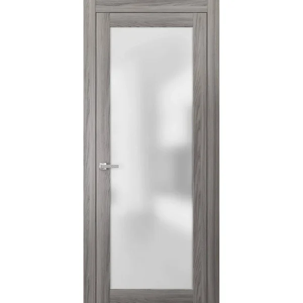SARTODOORS Pre-Hung Opaque Glass Door 30 x 80, Planum 2102 Ginger Ash, Frames Trims Satin Nickel Hardware, Solid Core Wood DO