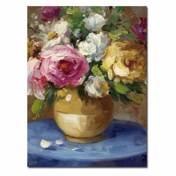 Trademark Fine Art Rio &Flowers in A Gold Vase& Canvas Art 35x47 Inches
