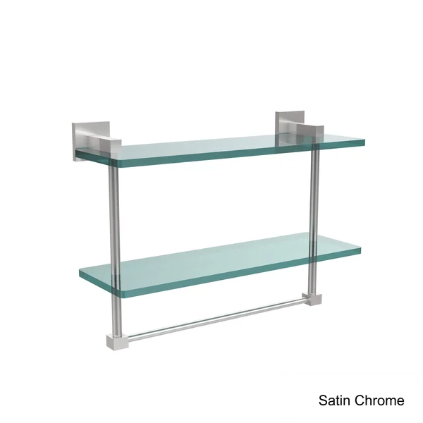 Allied Brass MT-2-16TB-ABZ Montero Collection 16 in. Two Tiered Glass Shelf with Integrated Towel Bar Antique Bronze