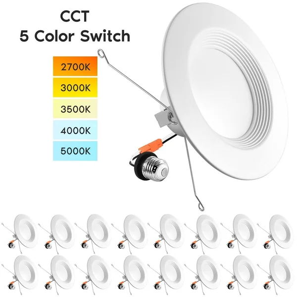 Luxrite 5/6x22 LED Recessed Downlight, Color Selectable 2700K - 5000K, Dimmable Can Light, 1100lm, Baffle Trim 16-Pack