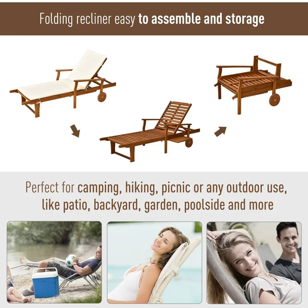 Outsunny Reclining Relaxing Chaise Lounge Chair with 4-Level Adjustable Backrest & Convenient Pull-Out Side Tray