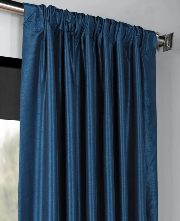 Captain&s Blue Blackout Vintage Textured Faux Dupioni Silk Curtain - Half Price Drapes