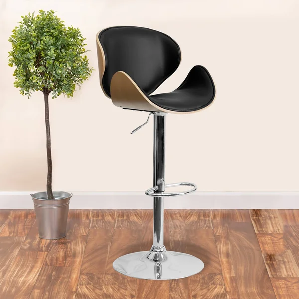 Lancaster Home Adjustable Height Bar Stool with Curved Vinyl Seat and Back Beech - Brown