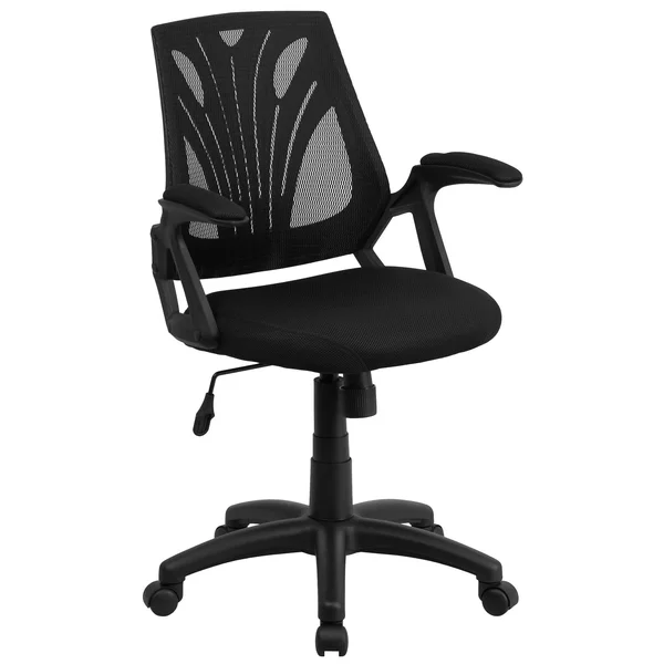 39x22 Jet Black Mid-Back Mesh Swivel Task Office Chair with Open Arms