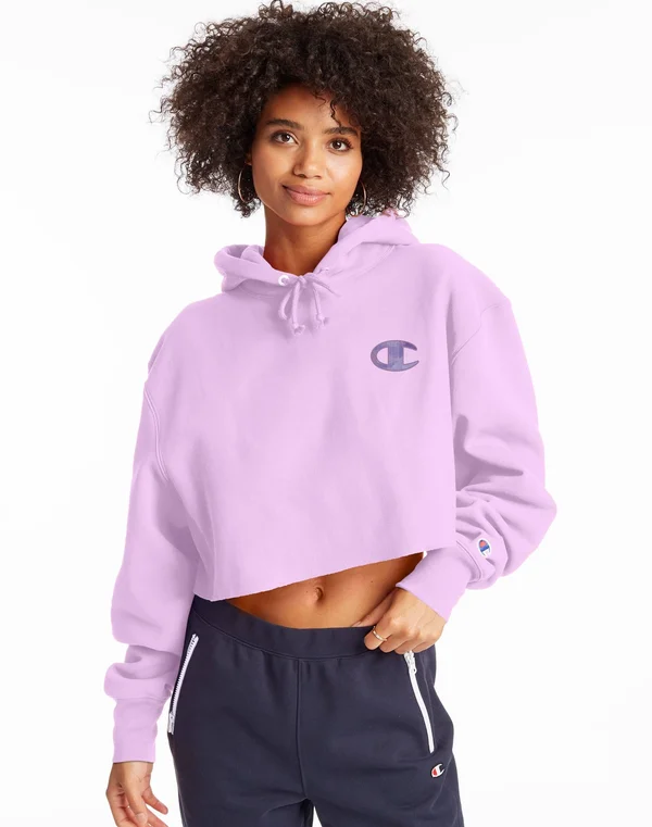 Champion Life REVERSE Weave Cropped Cut Off Hoodie- Fit - Purple