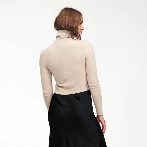 NAADAM Cashmere Cropped Turtleneck in Orange Rust, XL