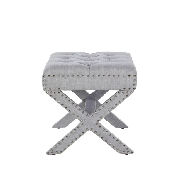 Chic Home Paige Grey Updated Neo Traditional Polished Nailhead Tufted Linen x Ottoman