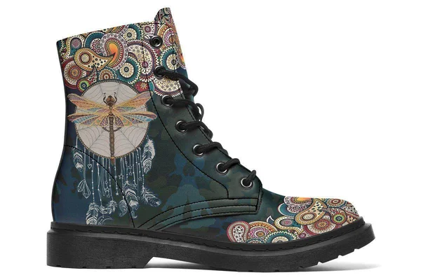 Dragonfly Dream Catcher Boots, Blue Hippie Boots, YesWeVibe Women's Boots, Black Sole, US 11, EU43