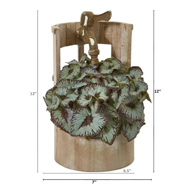 Nearly Natural 12 in. Rex Begonia Artificial Plant in Faucet Planter