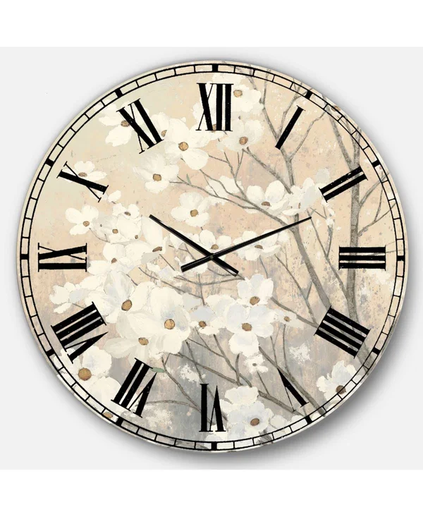 Designart 'Brown Onn Grey Blossoms' Traditional Wall Clock - Size: 38 inch x 38 inch