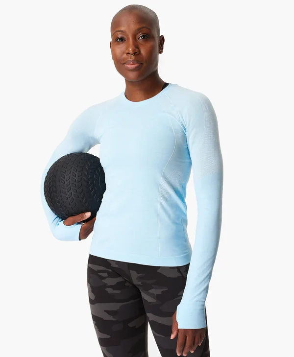 Sweaty Betty Athlete Seamless Long Sleeve Workout Top - Blue, Women's L