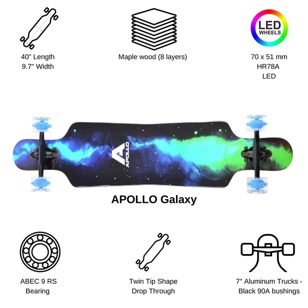 Apollo Longboard for Professionals and Beginners; Long Board for Kids - Teens and Adults; Freeride Skateboard Cruiser and Downhil