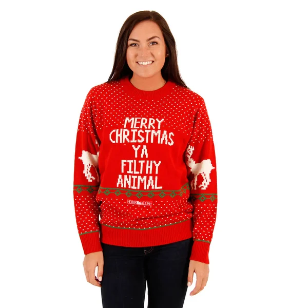 Ugly Christmas Sweater Merry Christmas Ya Filthy Animal - 3X - Red
