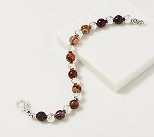 Jai Sterling Silver & Gemstone Bead Bracelet, Size Average, Brown Agate