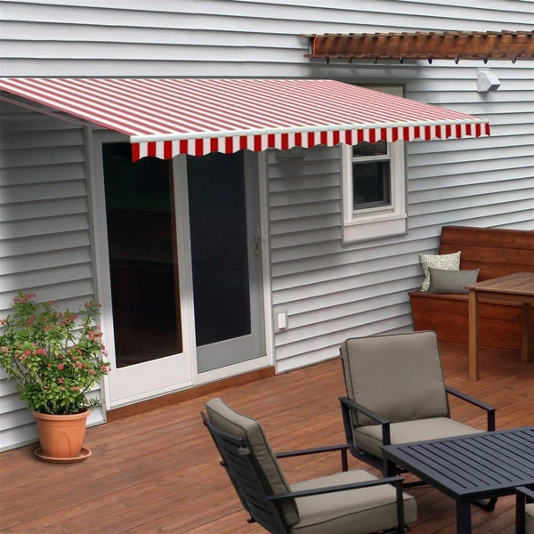 Aleko AW6.5X5REDWT05-UNB 6.5 x 5 ft. Patio Retractable Awning Red & White Stripes