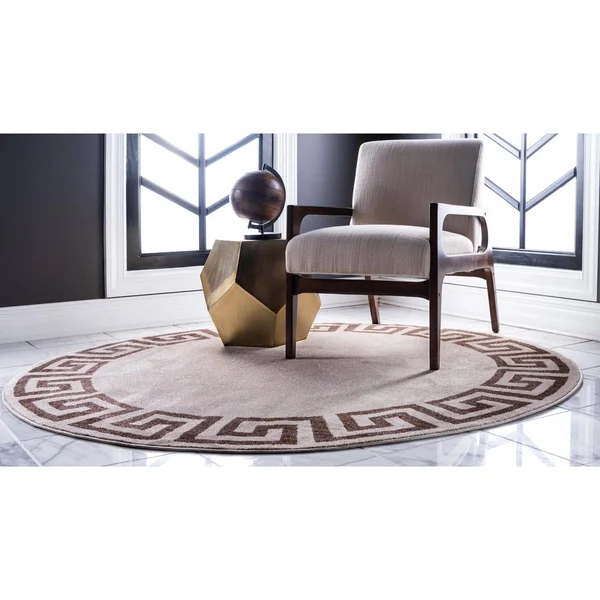 Unique Loom Modern Athens Area Rug (6& x 6& Round - Beige/ Brown)