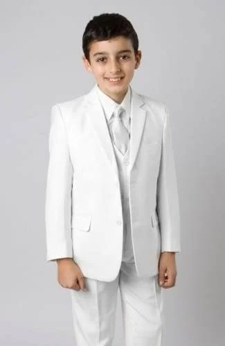 TuxedosOnline Boys Suit 5 Piece Solid Fully Tailored Suit White 3