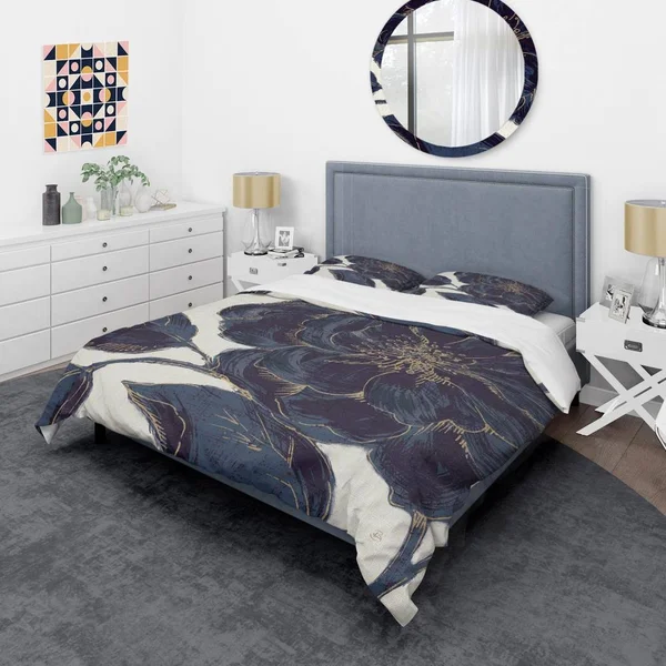 Designart &Dark Rose Gilded Gold& Shabby Bedding Set - Duvet Cover & Shams Full/Queen Cover +2 Shams (comforter Not Included