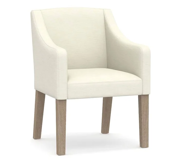 PB Classic Upholstered Slope Armchair with Seadrift Legs, Performance Slub Cotton Ivory - Furniture - Dining Chairs & Benche