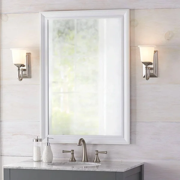 Home Decorators Collection 28 in. W x 40 in. H Framed Rectangular Anti-Fog Bathroom Vanity Mirror in White