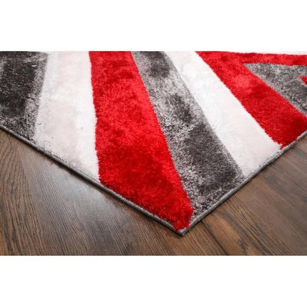 Santorini Collection Red/Gray Shag Polyester Area Rug - 5' x 7'