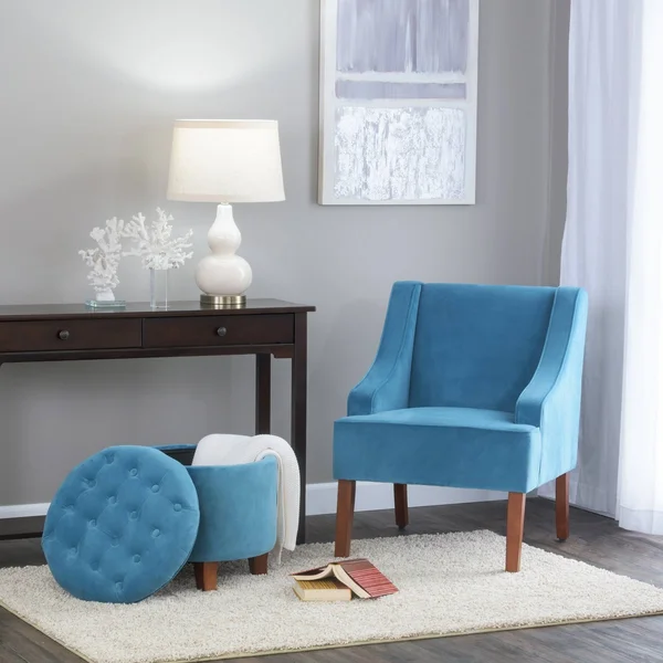 Porch & den Lyric Turquoise Velvet Swoop Arm Accent Chai R