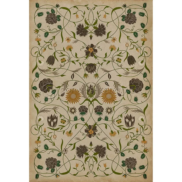 Spicher and Company 3&2x22 x 4&8x22 Antiqued Ivory/Green/Mustard - Martha Small Williamsburg Vintage Vinyl Floral