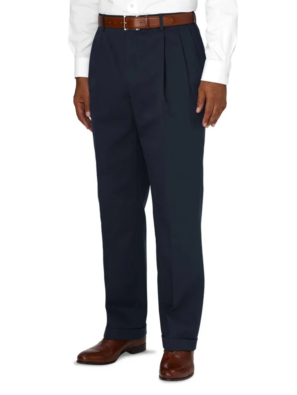 Men's Pants - Classic Fit in Solid Navy Non Iron Cotton - Paul Fredrick