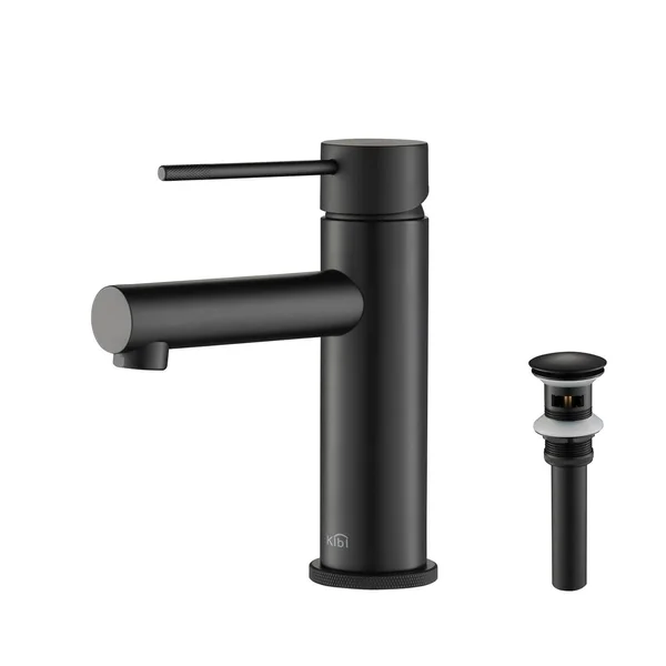 Solid Brass Single Hole Bathroom Faucet with Pop Up Drain Matte Black