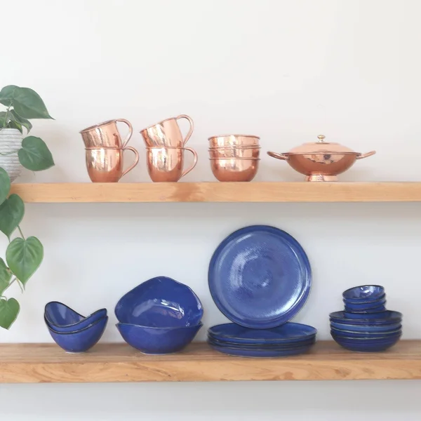 Blue Ceramic Plates Handcrafted in Bali (Pair)