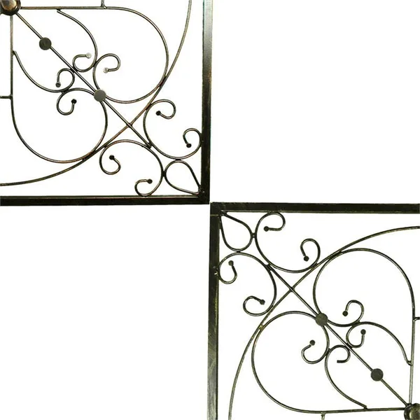 Benzara - Iron Wall Decor with Flower Accent and Squared Framed Design - Assortment of Two, Bronze