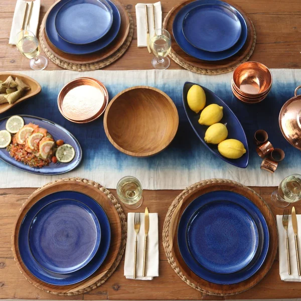 Blue Ceramic Plates Handcrafted in Bali (Pair)