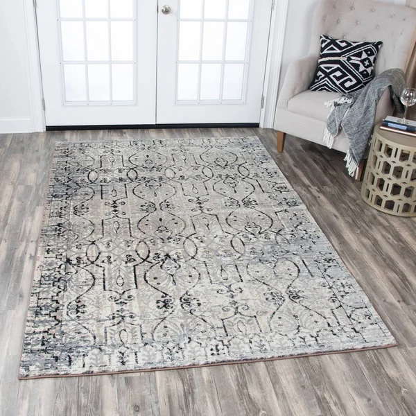 5&3x22x7&6x22 Swagger Blue Scroll Work Area Rug Taupe - Alora Decor