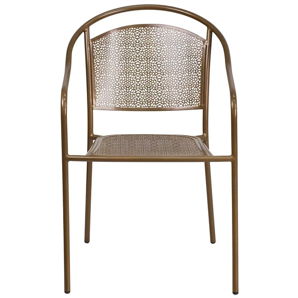Flash Furniture Indoor-Outdoor Steel Patio Arm Chair with Round Back - Gold