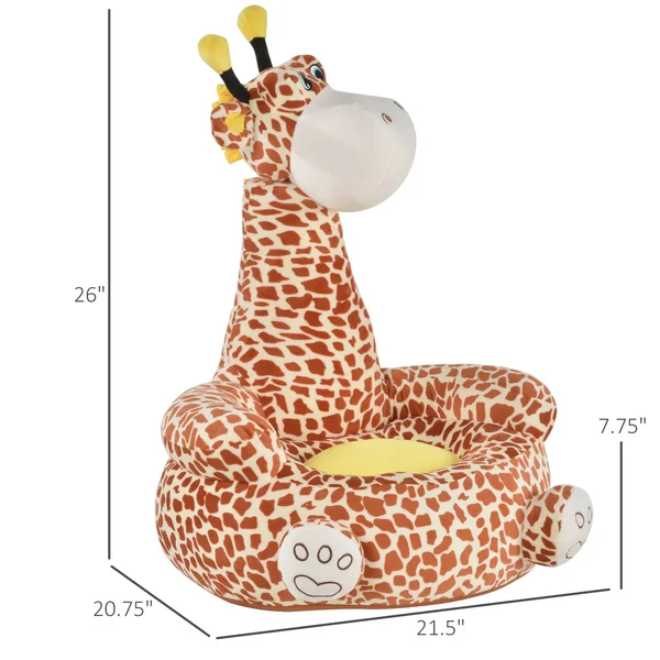 Qaba Giraffe Shaped Kid Sofa Flannel Covered Armchair Stick Horse Child Chair with Padded Seat for 18 to 36 Months - Brown