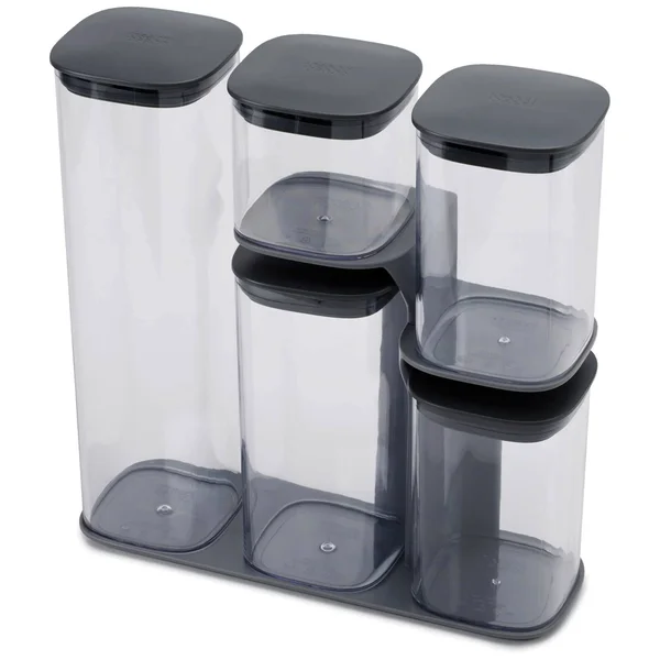 Joseph Joseph Podium 5-Piece Storage Jar Set with Stand - Grey