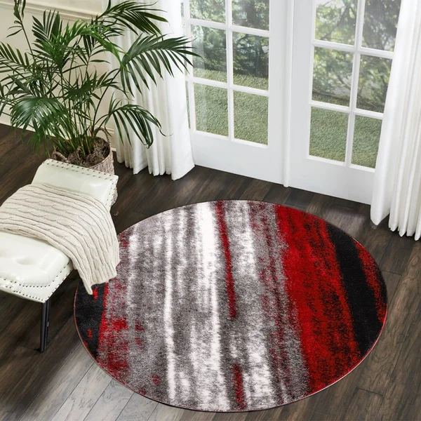 Santorini Collection Red/Gray Shag Polyester Area Rug - 8' x 10'