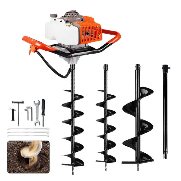 Eco Llc 63cc 3.4HP GAS Powered Auger Post Hole Digger with Two Earth Auger Drill Bit 6x22 & 10x22 + Extention for Any Earth
