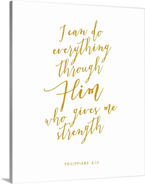 Philippians 4:13 - Scripture Art in Gold and White - Canvas Wall Art, 16x20, Great Big Canvas