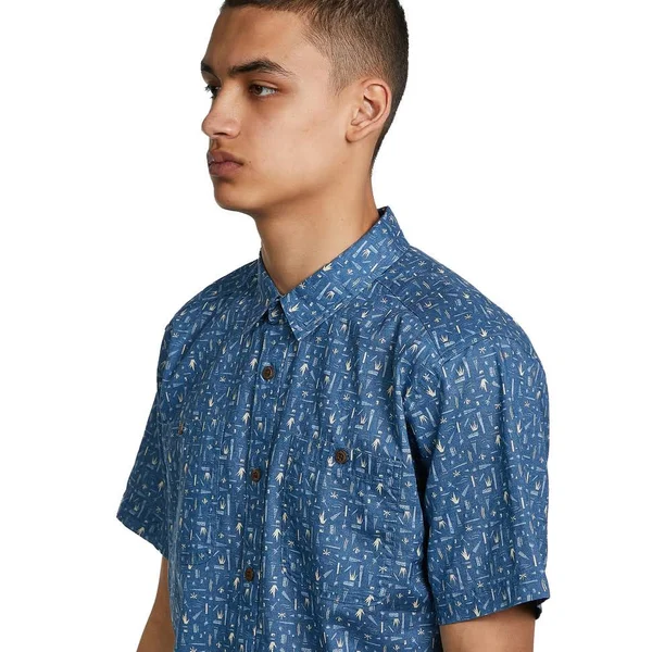 Patagonia Back Step Shirt - Swamp Stamp Multi, Pigeon Blue - S - Men