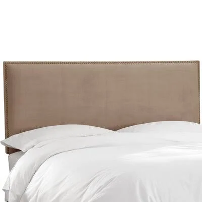 Nail Button Border Upholstered Panel Headboard Wayfair Custom Upholstery Size: Full, Upholstery: Velvet Cocoa, Nailhead Finish