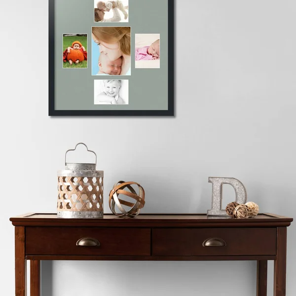 Collage Picture Frame, Satin Black Frame with 5 openings for 8x10 Photos with Grey Silverpine Mat. D3926GO327, ArtToFrames