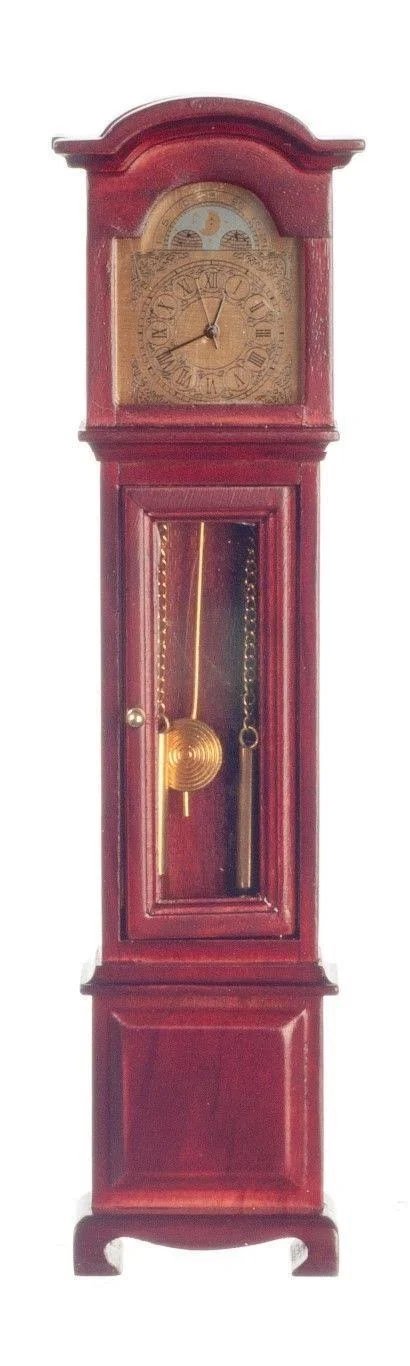 Dollhouse Miniature Working Quartz Grandfather Clock - Mahogany Finish #D0430
