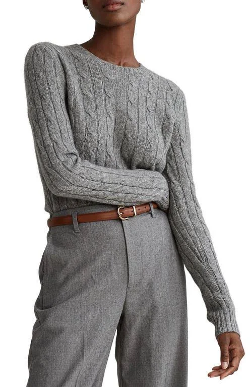 Ralph Lauren Women's Cable-Knit Cashmere Sweater - Size Xs in Battalion Grey Heather