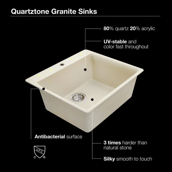 Houzer G-100 Quartztone Granite Single Bowl Topmount Kitchen Sink Cloud