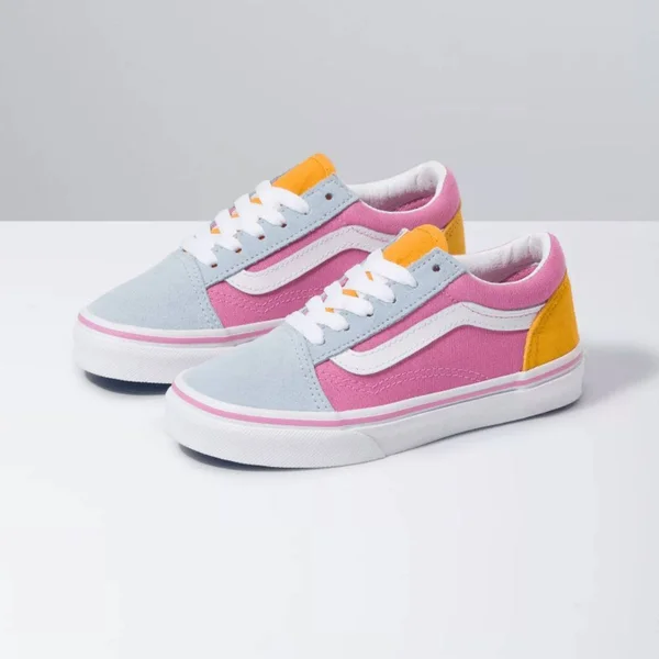 Vans Kids Color Block Old Skool (Fuchsia Pink/True White) 12.5 Kids