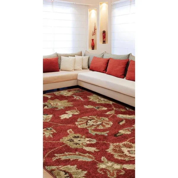Carolina Weavers Grand Comfort Collection Floral Tendon Shag Area Rug, Beige
