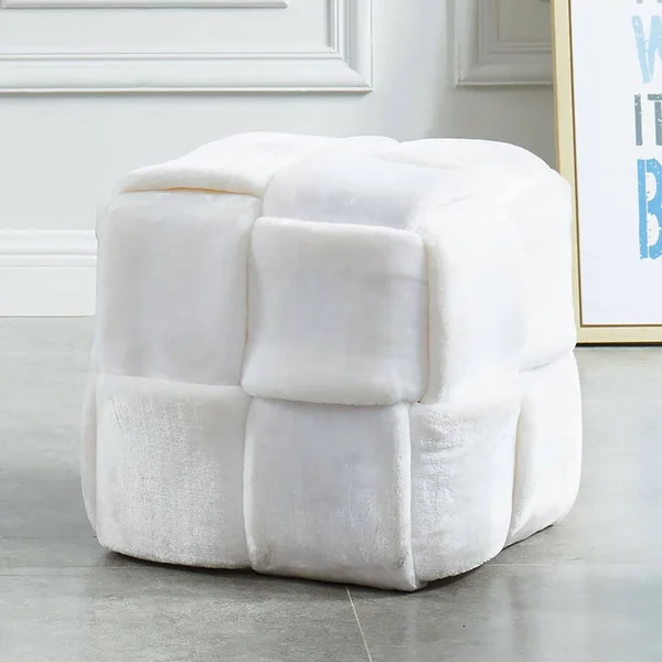 Benjara Velvet Upholstered Ottoman with Interlaced Design, White