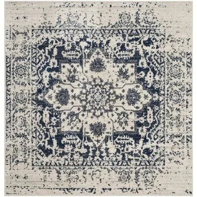 Christa Oriental Cream/Navy Area Rug Mistana Rug Size: Square 8&